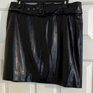 Nine West Black Faux Leather Belted Mini Skirt
